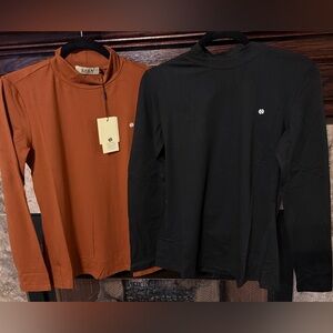 SSLR Long-Sleeve Mock Neck Tee Set in Rust and Black NWT